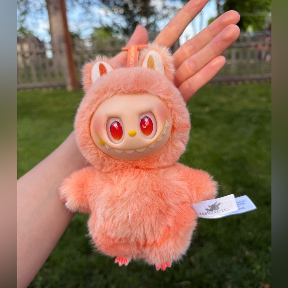 Fuzzy Orange Labubu Monster Plush with Grinning Face-Stuffed Animal Bunny Charm